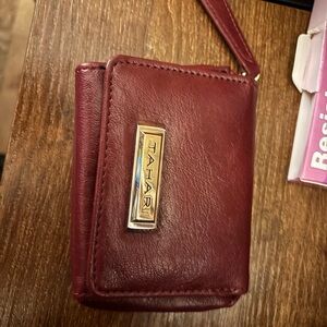Tahari Burgundy Leather Wristlet Wallet with Gold Hardware
